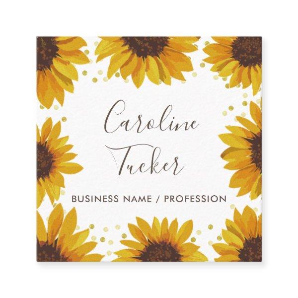Elegant Sunflowers Gold Dots Modern Boutique Square
