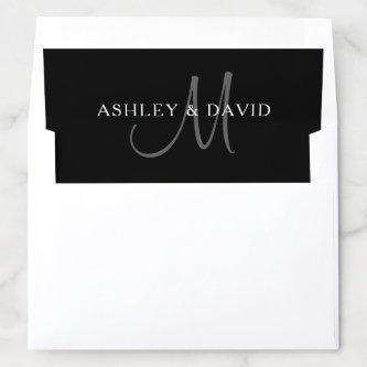Elegant Surname Monogram | Black, Grey & White Envelope Liner