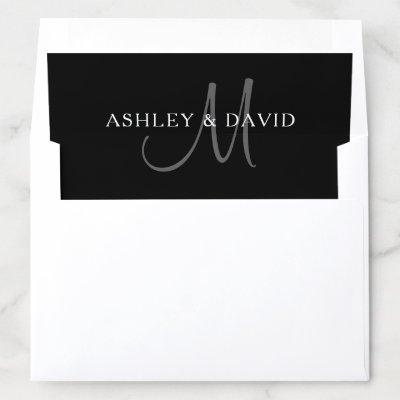 Elegant Surname Monogram | Black, Grey & White Envelope Liner