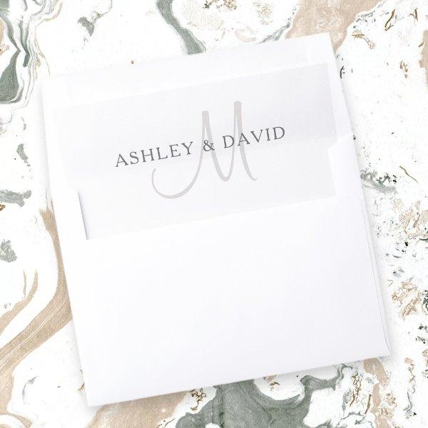 Elegant Surname Monogram | White & Grey v2 Envelope Liner