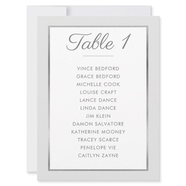 ELEGANT TABLE NUMBER Seating Chart silver gray