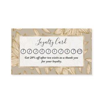 Elegant Taupe Gold Glitter Floral Line Art Loyalty Card