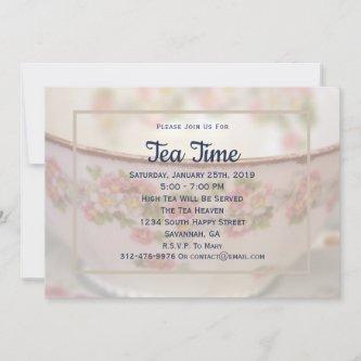 Elegant Tea Party Pink Floral Teacup Invitation