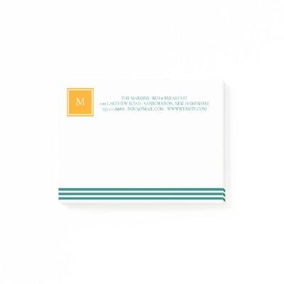 Elegant Teal Blues White Striped Monogram B & B  Post-it Notes