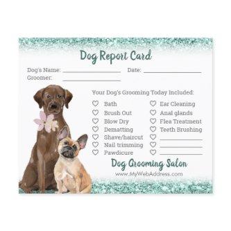 Elegant Teal Glitter Dog Grooming Report Card Flyer