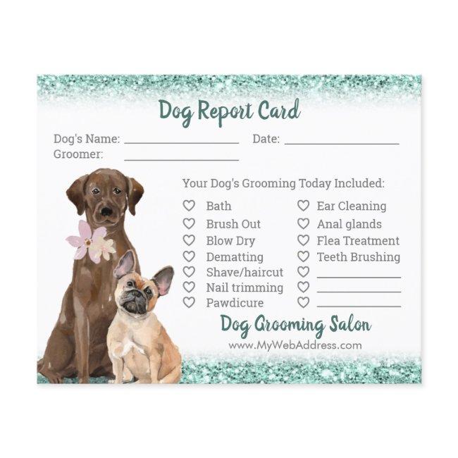 Elegant Teal Glitter Dog Grooming Report Card Flyer