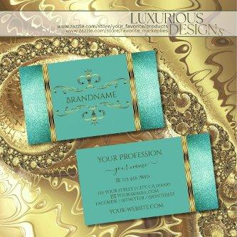 Elegant Teal Glitter Gold Border Ornate Ornaments