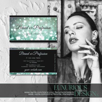 Elegant Teal Glitter Sparkle Stars Black Modern