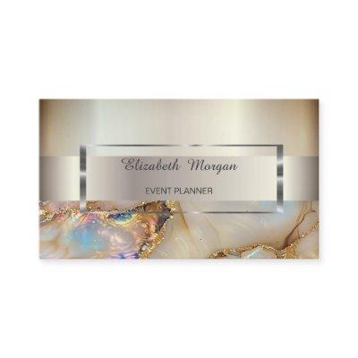 Elegant Trendy Stripe Silver Frame,Pearl Marble
