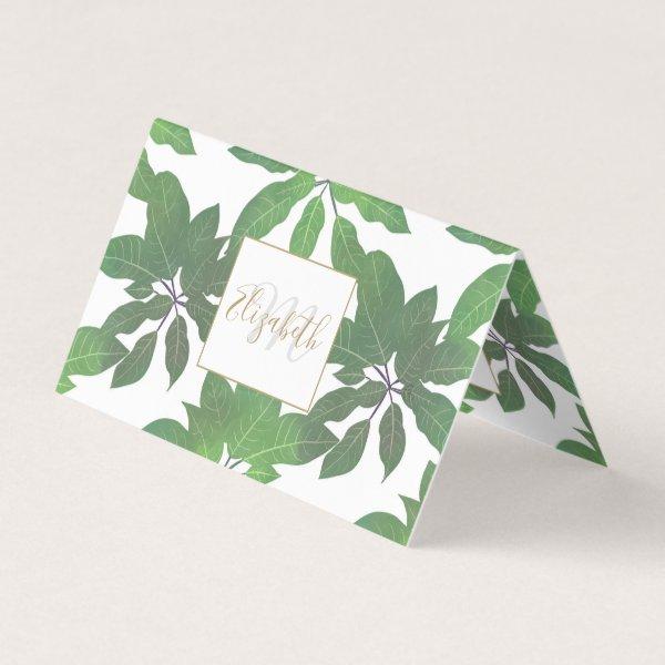 Elegant tropical Green leaves White design