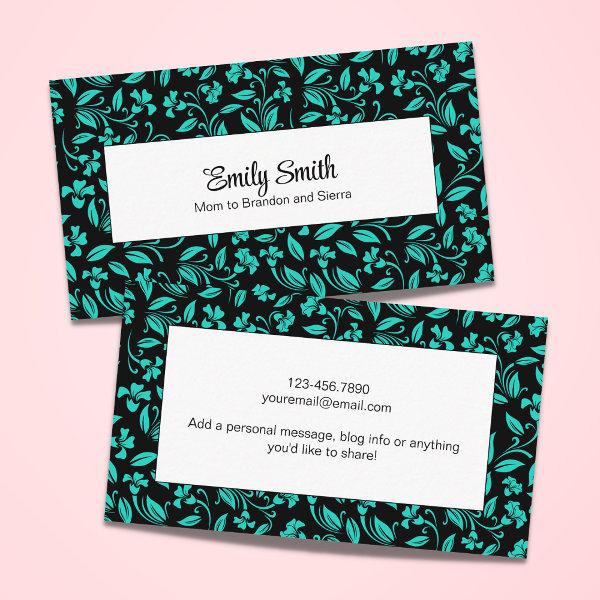 Elegant Turquoise Floral Mommy Play Date Personal Calling Card
