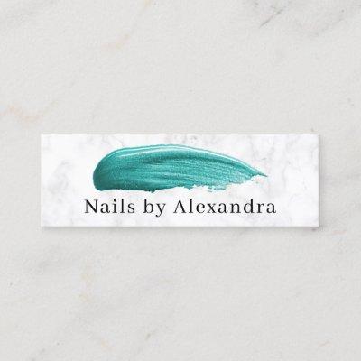 Elegant turquoise nail polish stroke white marble mini