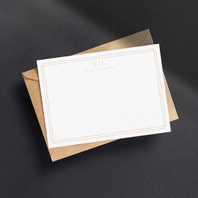 Elegant Two Monogram Beige Tan Geometric Border  Note Card