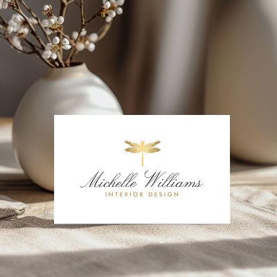 Elegant Type Faux Gold Dragonfly Logo on White