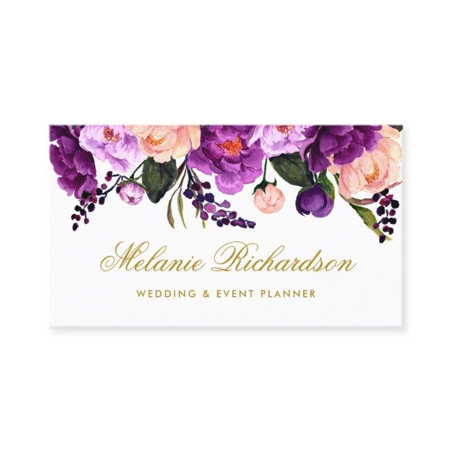 Elegant Ultra Violet Purple Gold Watercolor Floral