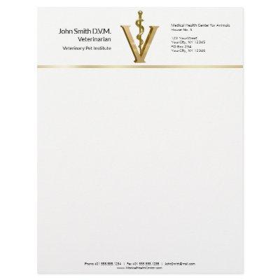 Elegant Veterinary Medicine Vet Asclepius Gold V Letterhead