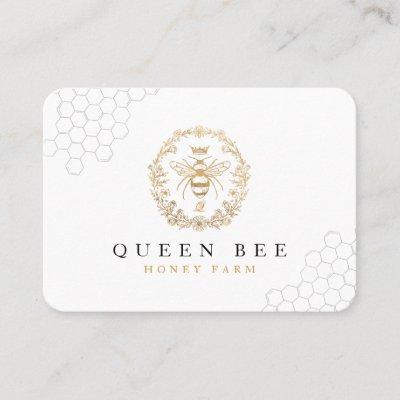 Elegant Vintage Crown Honey Queen Bee White & Gold Calling Card