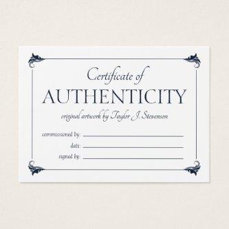 Elegant Vintage Navy Certificate of Authenticity
