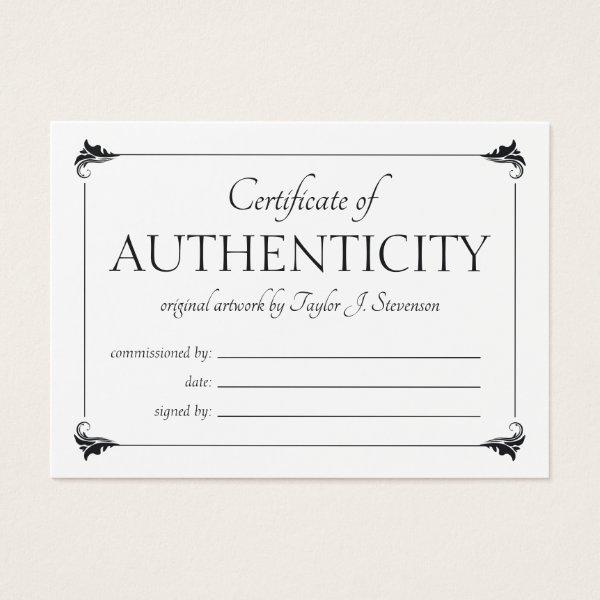 Elegant Vintage White Certificate of Authenticity