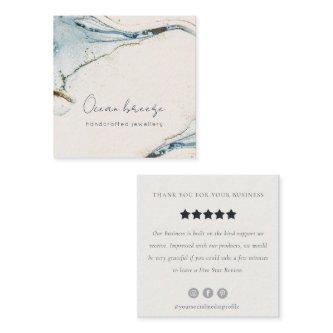 Elegant Watercolor Blue Gold Beachy Review Request Square