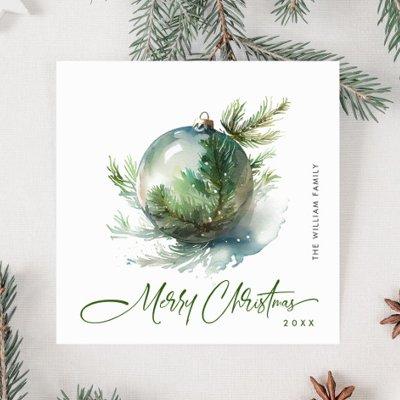 Elegant Watercolor Christmas Ornament Greeting Holiday Card