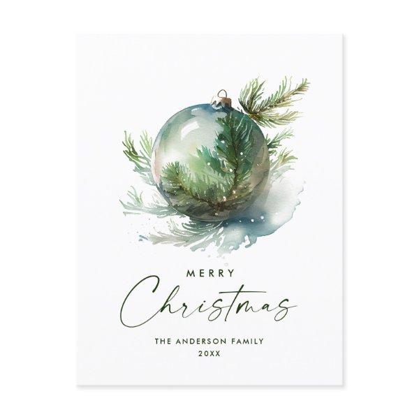 Elegant Watercolor Christmas Ornament Holiday Postcard