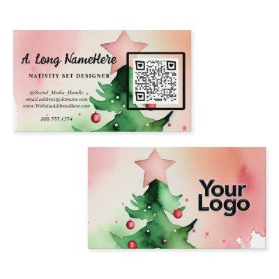 Elegant Watercolor Christmas Tree QR code Enclosure Card
