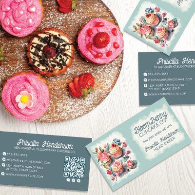 Elegant Watercolor Cupcake Retro Floral