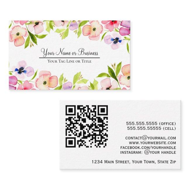 Elegant Watercolor Pansies Feminine QR Code