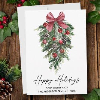 Elegant Watercolor Pines Calligraphy Ink Script Holiday Card