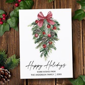 Elegant Watercolor Pines Calligraphy Ink Script Holiday Postcard