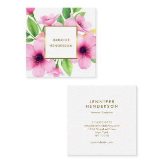 Elegant watercolor pink flowers professional square