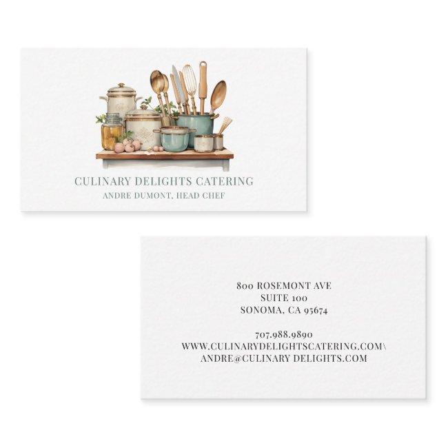Elegant Watercolor Pots Utensils Chef Caterer