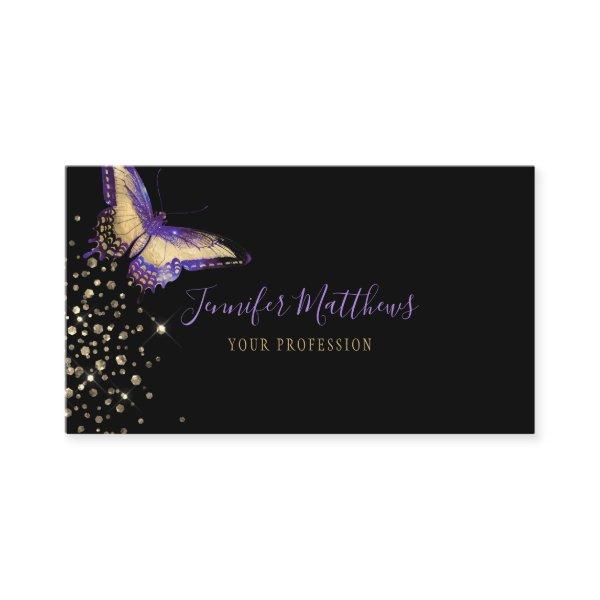 Elegant Watercolor Purple & Gold Glitter Butterfly
