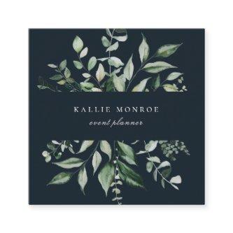 Elegant Watercolor Wild Foliage Dark Blue Square