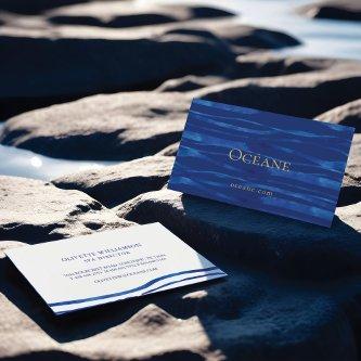 Elegant Watercolour Ocean Waves Navy Blue