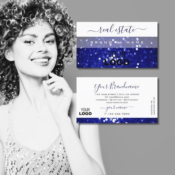 Elegant White and Blue Sparkling Glitter with Logo