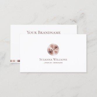 Elegant White and Rose Gold Circle with Logo Chic