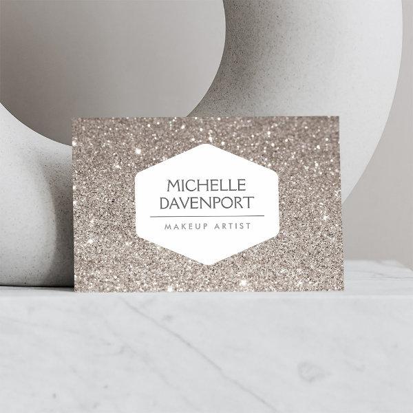 ELEGANT WHITE EMBLEM ON SILVER GLITTER BACKGROUND