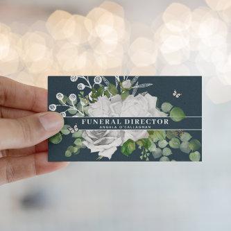 Elegant White Floral & Eucalyptus Funeral Director