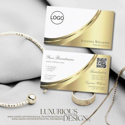 Elegant White Gold Decor with Logo and QR-Code