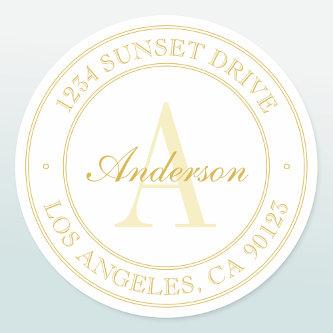 Elegant White & Gold Monogram Classic Round Sticker