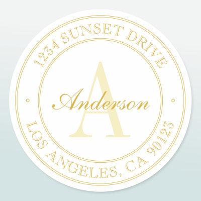 Elegant White & Gold Monogram Classic Round Sticker