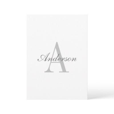 Elegant White & Grey Monogram Invitation