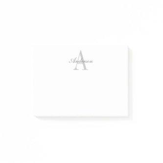 Elegant White & Grey Monogram Post-it Notes