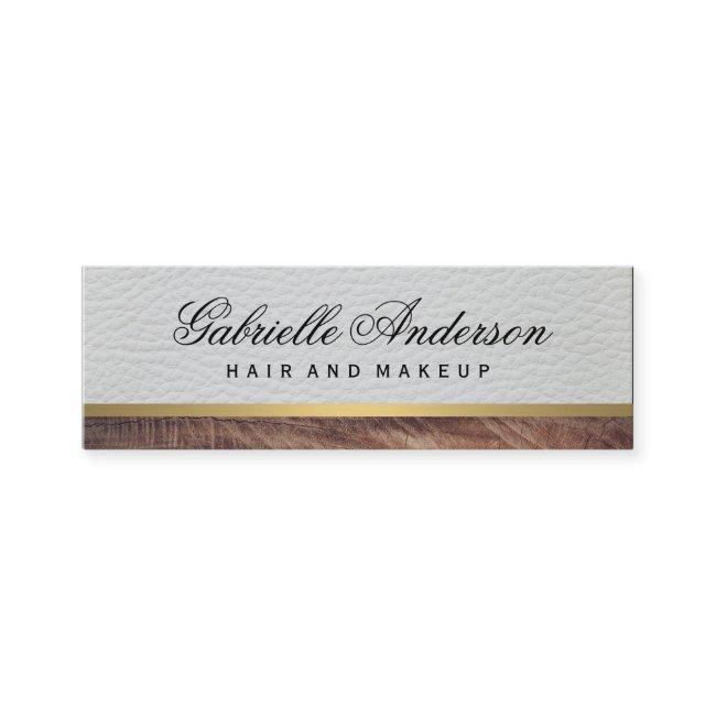 Elegant White Leather Rustic Wood with Gold Trim Mini