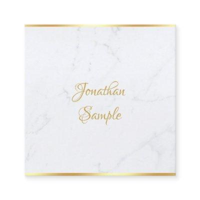 Elegant White Marble Gold Modern Script Template Square