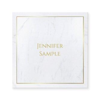 Elegant White Marble Gold Text Modern Luxurious Square