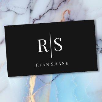 Elegant White Monogram & Name, Black & Silver