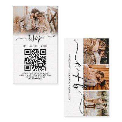 Elegant White Photo Monogram Wedding QR Code RSVP